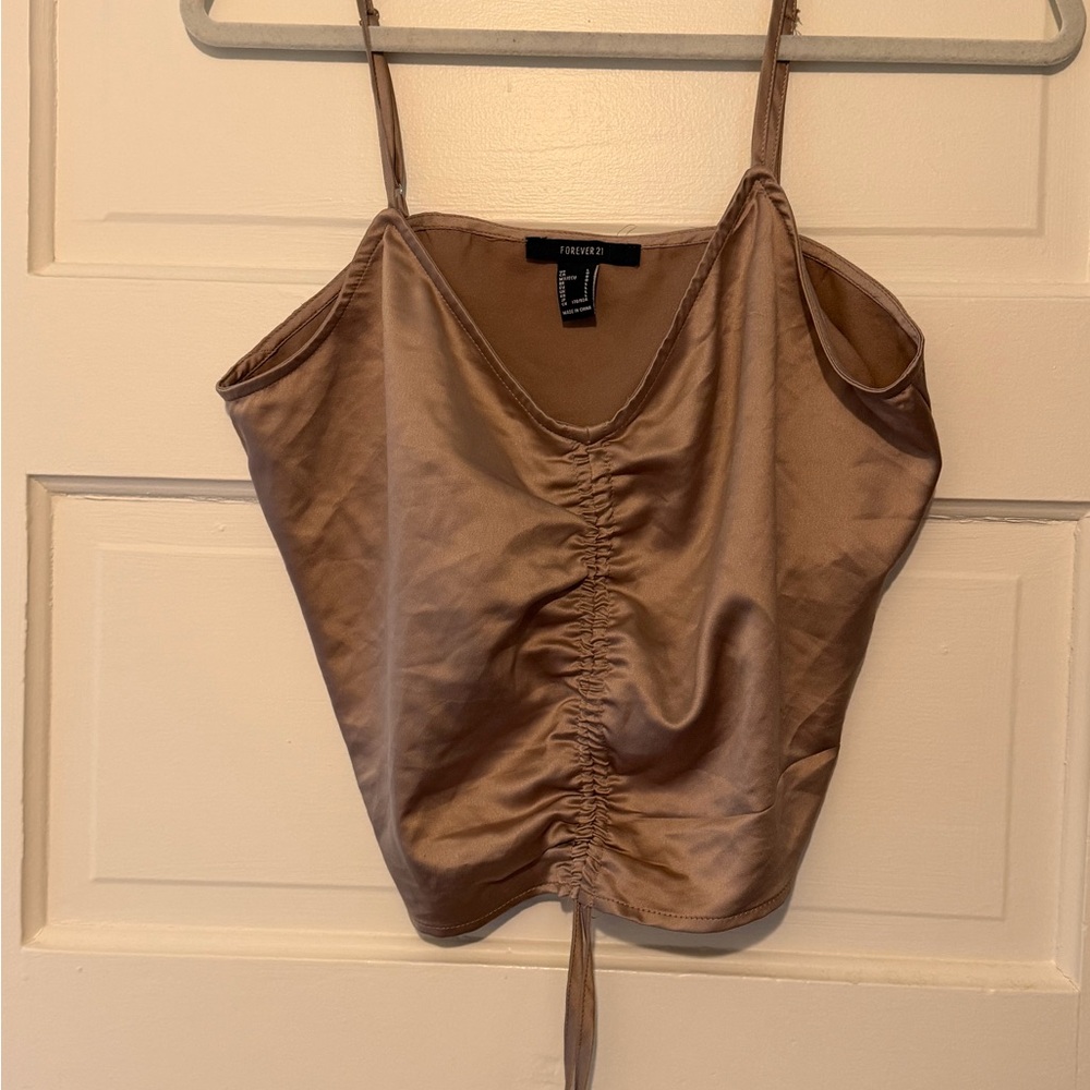 Forever 21 Bronze Satin Ruched Cami Top